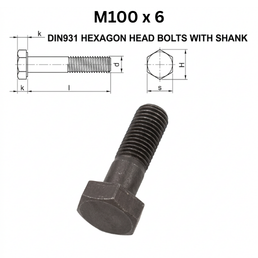 Precise DIN931 Hexagon Head Bolts with Shank - M100 x 6 - Carbon Steel
