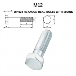 Precise DIN931 Hexagon Head Bolts with Shank - M12 - Stainless Steel