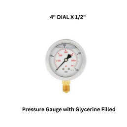 Luthra Pneumsys Pressure Gauge with Glycerine Filled - 4" DIAL X 1/2"