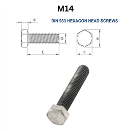 Precise DIN 933 Hexagon Head Screws - M14 - Carbon Steel
