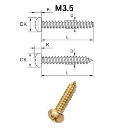 Precise DIN 7982 CSK Head Tapping Screws - M3.5 - Brass