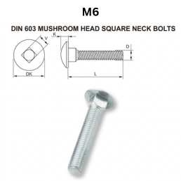 Precise DIN 603 Mushroom Head Square Neck Bolts - M6 - Stainless Steel