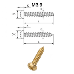 Precise DIN 7982 CSK Head Tapping Screws - M3.9 - Brass