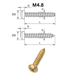 Precise DIN 7982 CSK Head Tapping Screws - M4.8 - Brass