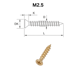 Precise Double Flat Head Chipboard Screws - M2.5 - Brass