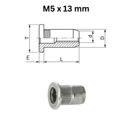Blind Rivet Nuts With Cylindrical Head - M5 x 13 mm