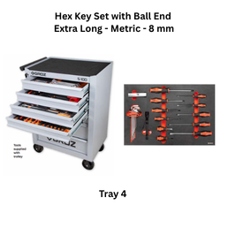 Groz Universal Tool Kit Tray 4 - Hex Key Set with Ball End -Extra Long - Metric - 8mm