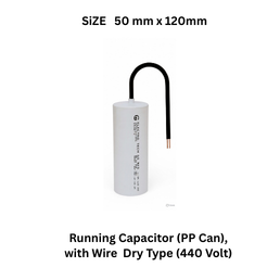 Electrotech Integrators Running Capacitor (PP Can), with Wire Dry Type (440 Volt) - 50 mm x 120 mm (50 mfd)
