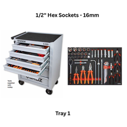 Groz Automotive Tools Kit Tray 1 - 1/2" Hex Sockets - 16mm
