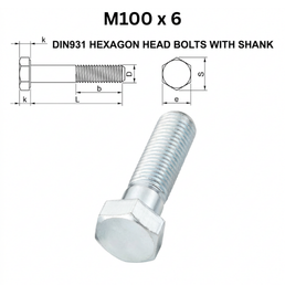 Precise DIN931 Hexagon Head Bolts with Shank - M100 x 6 - Stainless Steel