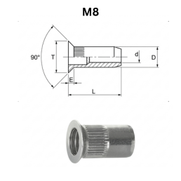 Blind Rivet Nuts With Countersunk Head - M8