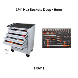 Groz Universal Tool Kit Tray 1 - 1/4" Hex Sockets Deep - 9mm