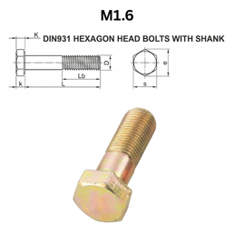 Precise DIN931 Hexagon Head Bolts with Shank - M1.6 - Brass