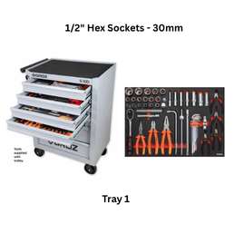 Groz Automotive Tools Kit Tray 1 - 1/2" Hex Sockets - 30mm
