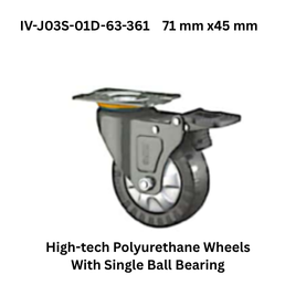 Supo High-tech Polyurethane Wheels With Single Ball Bearing IV-J03S-01D-63-361 71 mm x45 mm