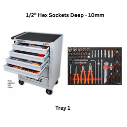 Groz Automotive Tools Kit Tray 1 - 1/2" Hex Sockets Deep - 10mm