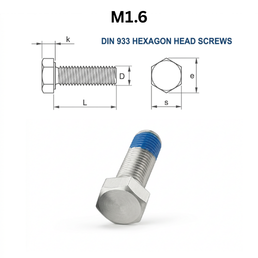 Precise DIN 933 Hexagon Head Screws - M1.6 - Stainless Steel