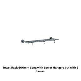 Jaquar Towel Rack 600mm Long with Lower Hangers but with 3 hooks, Stainless Steel