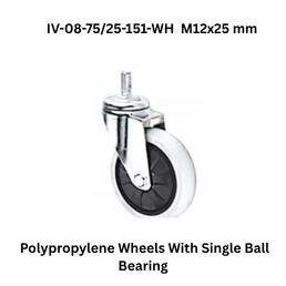 Supo Polypropylene Wheels With Single Ball Bearing IV-08-75/25-151-WH M12x25 mm