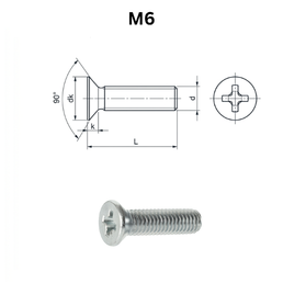 Precise DIN 965 Cross Recessed Countersunk Head Screws - M6