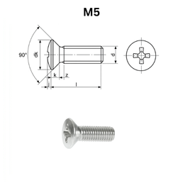 Precise DIN 966 Cross Recessed Raised Countersunk head screws - M5
