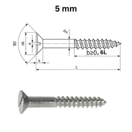 Precise DIN 97 Slotted Countersunk Flat Head Wood Screws - 5 mm