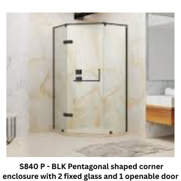 Jaguar S840 P - BLK Pentagonal shaped corner enclosure with 2 fixed glass and 1 openable door 1200 x 1200 mm
