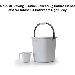GALOOF Strong Plastic Bucket Mug Bathroom Set of 2 for Kitchen & Bathroom Light Grey