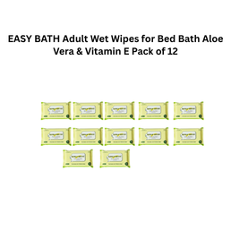 EASY BATH Adult Wet Wipes for Bed Bath Aloe Vera & Vitamin E Pack of 12