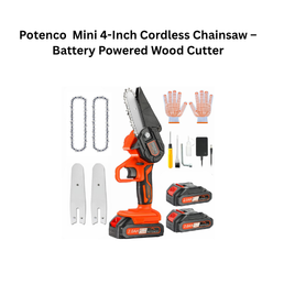 Potenco Mini 4-Inch Cordless Chainsaw – Battery Powered Wood Cutter