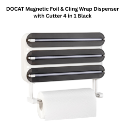 Docat Magnetic Foil & Cling Wrap Dispenser with Cutter 4 in 1 Black