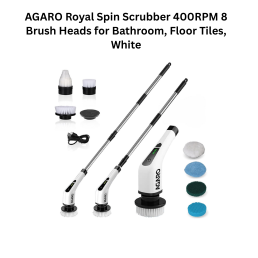 Agaro Royal Spin Scrubber 400RPM 8 Brush Heads for Bathroom, Floor Tiles, White
