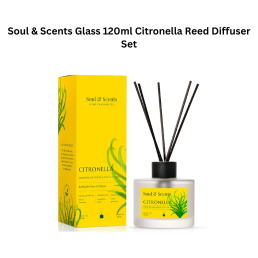 Soul & Scents Glass 120ml Citronella Reed Diffuser Set
