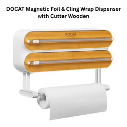 Docat Magnetic Foil & Cling Wrap Dispenser with Cutter Wooden