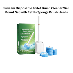 Suvaam Disposable Toilet Brush Cleaner Wall Mount Set with Refills Sponge Brush Heads