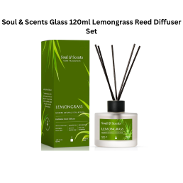 Soul & Scents Glass 120ml Lemongrass Reed Diffuser Set