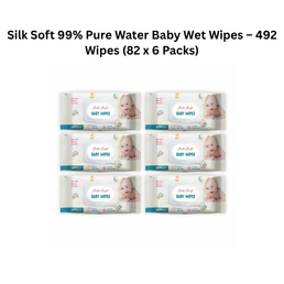 Silk Soft 99% Pure Water Baby Wet Wipes – 492 Wipes (82 x 6 Packs)