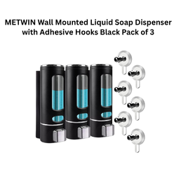 METWIN Wall Mounted Liquid Soap Dispenser with Adhesive Hooks Black Pack of 3