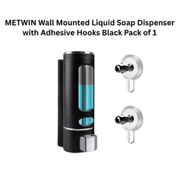 METWIN Wall Mounted Liquid Soap Dispenser with Adhesive Hooks Black Pack of 1