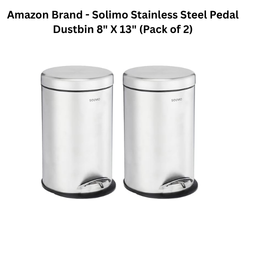 Amazon Brand - Solimo Stainless Steel Pedal Dustbin 8" X 13" (Pack of 2)