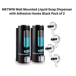 METWIN Wall Mounted Liquid Soap Dispenser with Adhesive Hooks Black Pack of 2