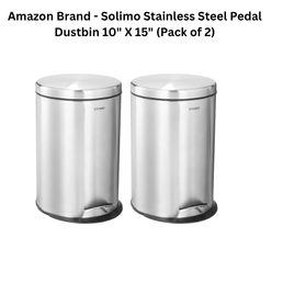 Amazon Brand - Solimo Stainless Steel Pedal Dustbin 10" X 15" (Pack of 2)