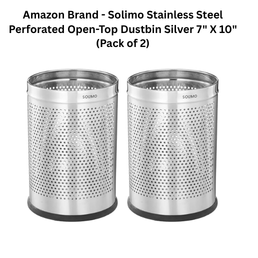 Amazon Brand - Solimo Stainless Steel Perforated Dustbin 8" X 12" - Open-Top (Pack of 2)