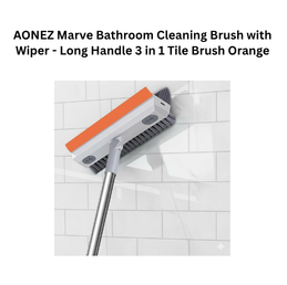 AONEZ Marve Bathroom Cleaning Brush with Wiper - Long Handle 3 in 1 Tile Brush Orange