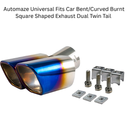 Automaze Universal Fits Car Bent/Curved Burnt Square Shaped Exhaust Dual Twin Tail Muffler Tip Pipe 60mm (Model-B2007)