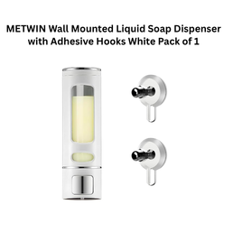 METWIN Wall Mounted Liquid Soap Dispenser with Adhesive Hooks White Pack of 1