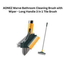 AONEZ Marve Bathroom Cleaning Brush with Wiper - Long Handle 3 in 1 Tile Brush