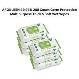 AROKLEEN 99.99% 288 Count Germ Protection Multipurpose Thick & Soft Wet Wipes