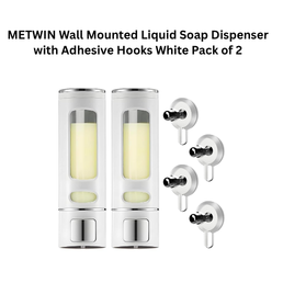 METWIN Wall Mounted Liquid Soap Dispenser with Adhesive Hooks White Pack of 2