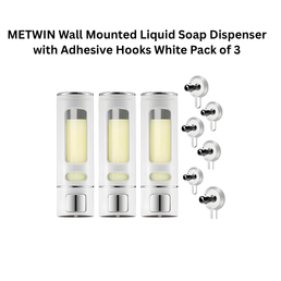 METWIN Wall Mounted Liquid Soap Dispenser with Adhesive Hooks White Pack of 3